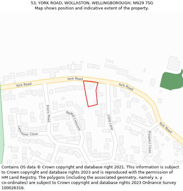 53, YORK ROAD, WOLLASTON, WELLINGBOROUGH, NN29 7SG: Location map and indicative extent of plot
