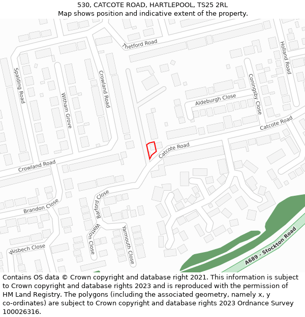 530, CATCOTE ROAD, HARTLEPOOL, TS25 2RL: Location map and indicative extent of plot