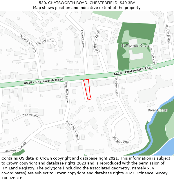 530, CHATSWORTH ROAD, CHESTERFIELD, S40 3BA: Location map and indicative extent of plot