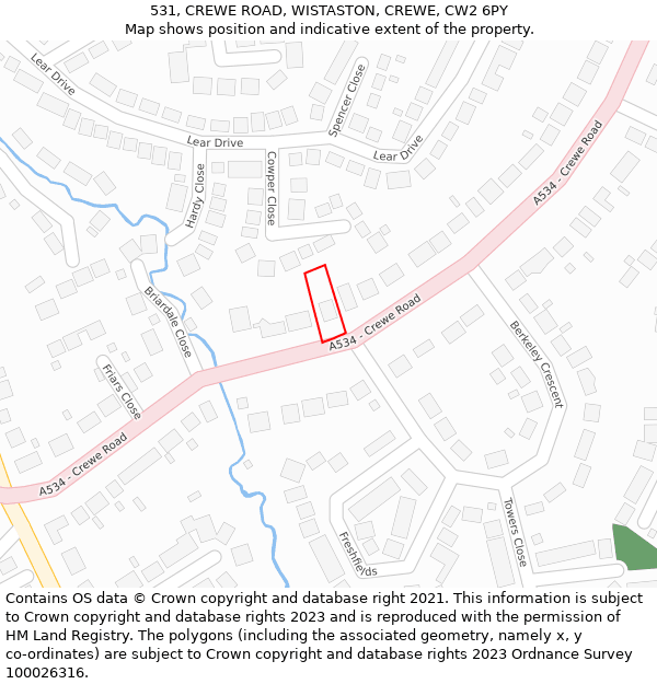 531, CREWE ROAD, WISTASTON, CREWE, CW2 6PY: Location map and indicative extent of plot