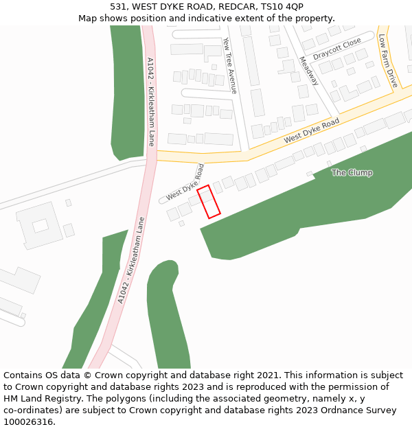 531, WEST DYKE ROAD, REDCAR, TS10 4QP: Location map and indicative extent of plot