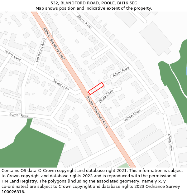 532, BLANDFORD ROAD, POOLE, BH16 5EG: Location map and indicative extent of plot