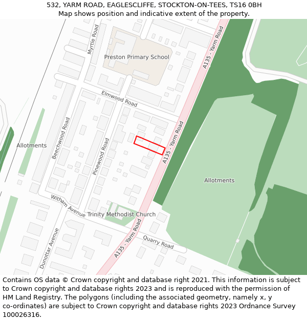 532, YARM ROAD, EAGLESCLIFFE, STOCKTON-ON-TEES, TS16 0BH: Location map and indicative extent of plot