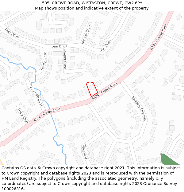 535, CREWE ROAD, WISTASTON, CREWE, CW2 6PY: Location map and indicative extent of plot