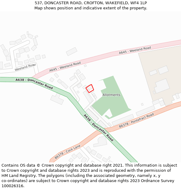 537, DONCASTER ROAD, CROFTON, WAKEFIELD, WF4 1LP: Location map and indicative extent of plot