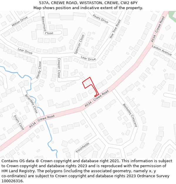 537A, CREWE ROAD, WISTASTON, CREWE, CW2 6PY: Location map and indicative extent of plot