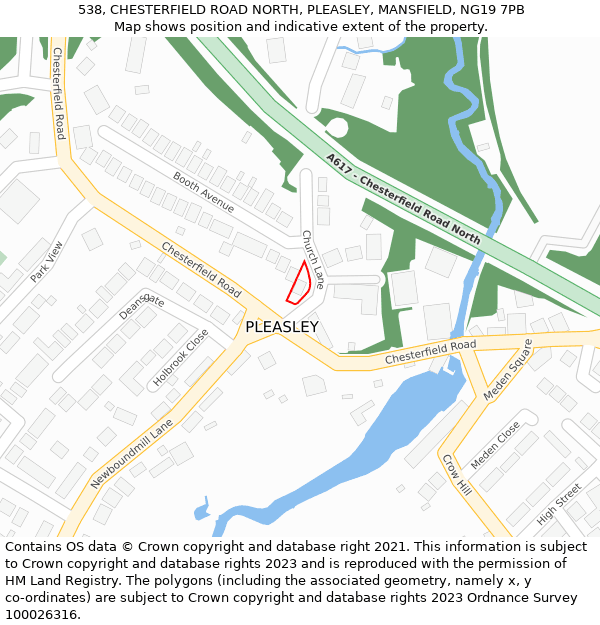 538, CHESTERFIELD ROAD NORTH, PLEASLEY, MANSFIELD, NG19 7PB: Location map and indicative extent of plot