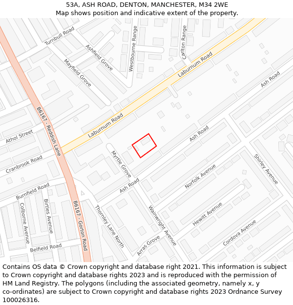 53A, ASH ROAD, DENTON, MANCHESTER, M34 2WE: Location map and indicative extent of plot