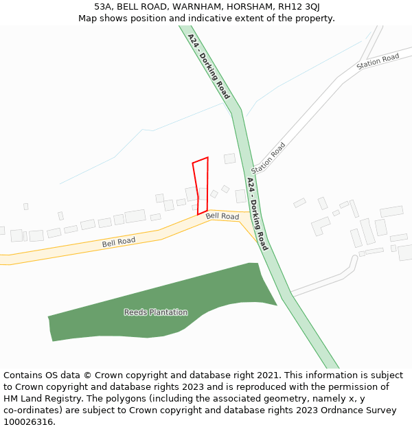 53A, BELL ROAD, WARNHAM, HORSHAM, RH12 3QJ: Location map and indicative extent of plot