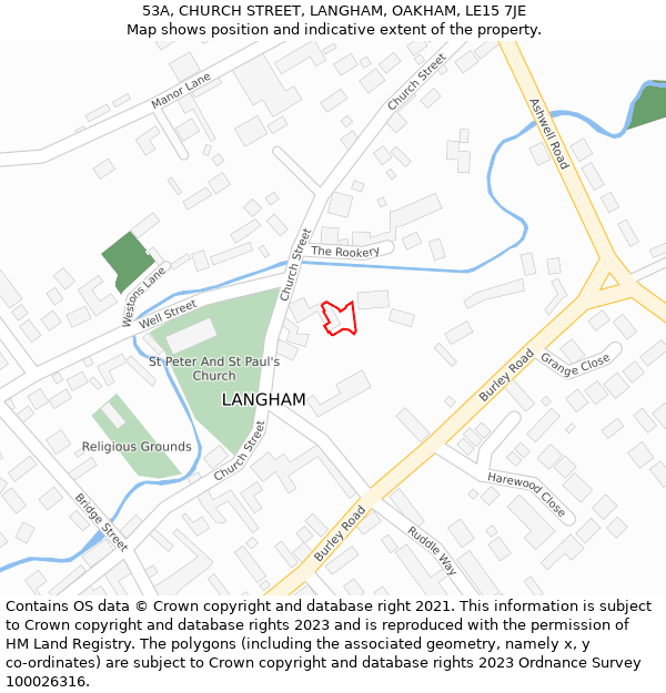 53A, CHURCH STREET, LANGHAM, OAKHAM, LE15 7JE: Location map and indicative extent of plot