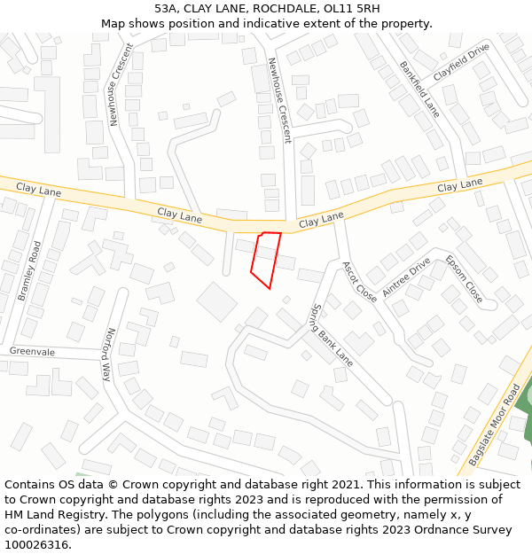 53A, CLAY LANE, ROCHDALE, OL11 5RH: Location map and indicative extent of plot