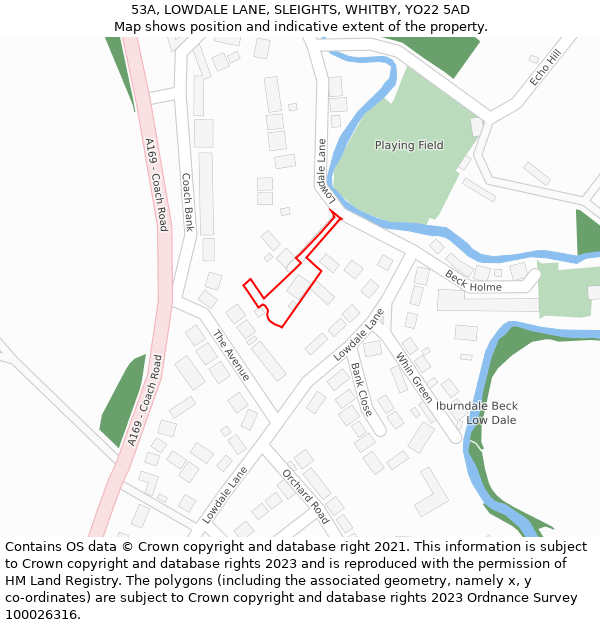 53A, LOWDALE LANE, SLEIGHTS, WHITBY, YO22 5AD: Location map and indicative extent of plot