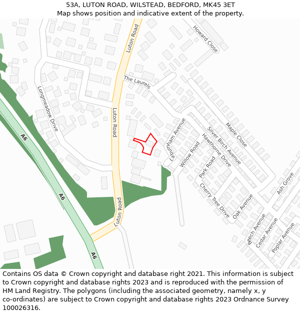 53A, LUTON ROAD, WILSTEAD, BEDFORD, MK45 3ET: Location map and indicative extent of plot