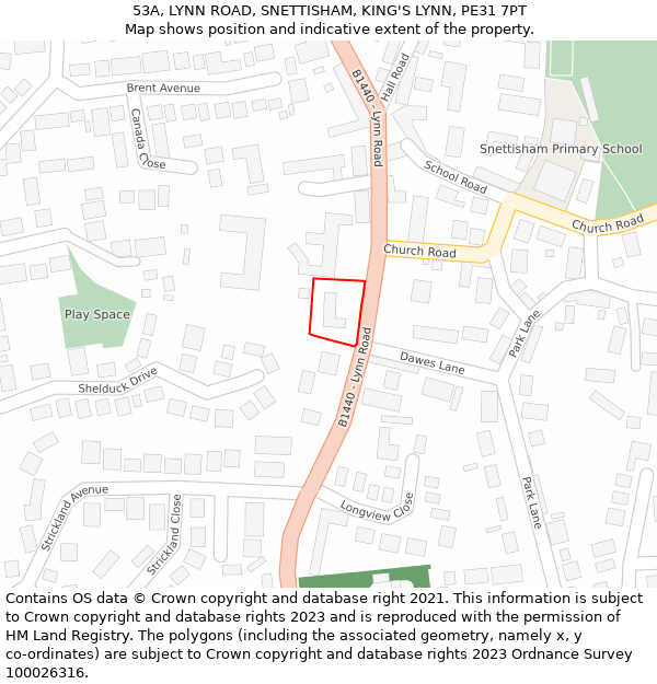 53A, LYNN ROAD, SNETTISHAM, KING'S LYNN, PE31 7PT: Location map and indicative extent of plot