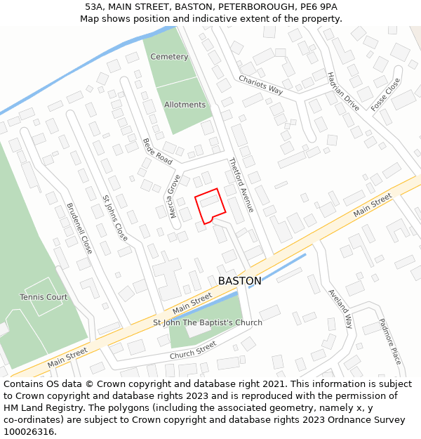 53A, MAIN STREET, BASTON, PETERBOROUGH, PE6 9PA: Location map and indicative extent of plot