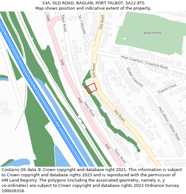 53A, OLD ROAD, BAGLAN, PORT TALBOT, SA12 8TS: Location map and indicative extent of plot