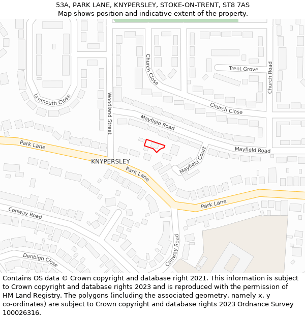 53A, PARK LANE, KNYPERSLEY, STOKE-ON-TRENT, ST8 7AS: Location map and indicative extent of plot