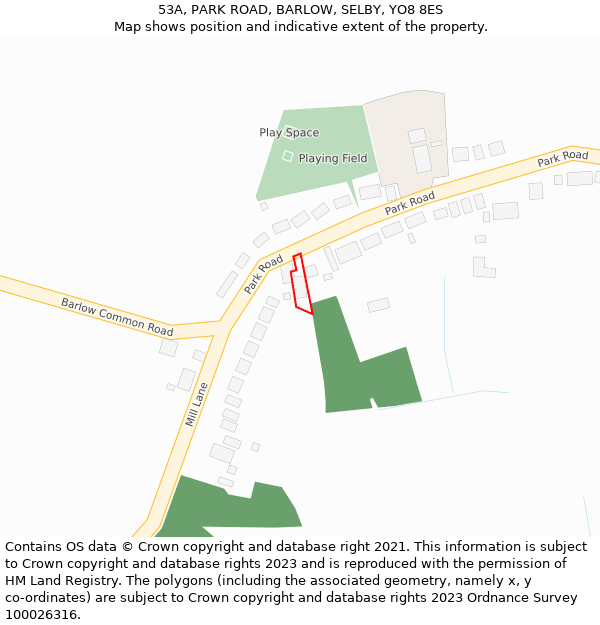 53A, PARK ROAD, BARLOW, SELBY, YO8 8ES: Location map and indicative extent of plot