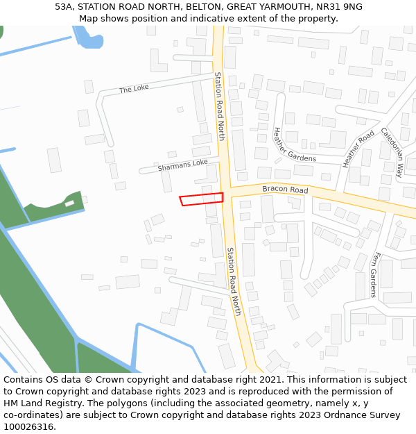 53A, STATION ROAD NORTH, BELTON, GREAT YARMOUTH, NR31 9NG: Location map and indicative extent of plot