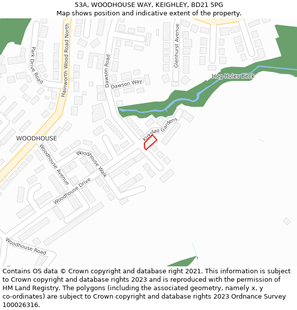 53A, WOODHOUSE WAY, KEIGHLEY, BD21 5PG: Location map and indicative extent of plot