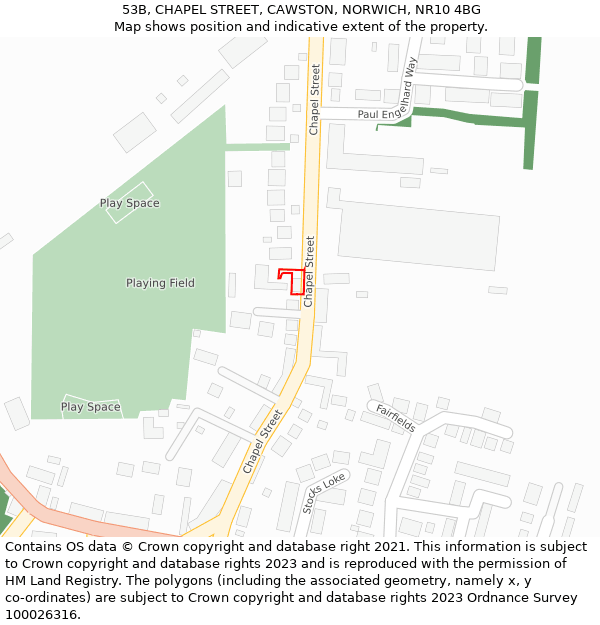 53B, CHAPEL STREET, CAWSTON, NORWICH, NR10 4BG: Location map and indicative extent of plot