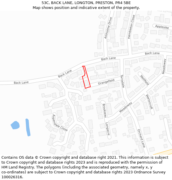 53C, BACK LANE, LONGTON, PRESTON, PR4 5BE: Location map and indicative extent of plot