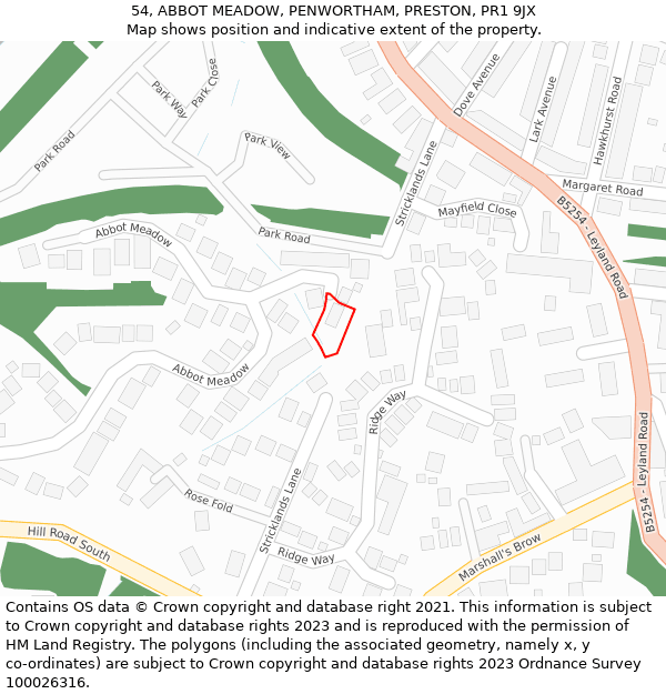 54, ABBOT MEADOW, PENWORTHAM, PRESTON, PR1 9JX: Location map and indicative extent of plot