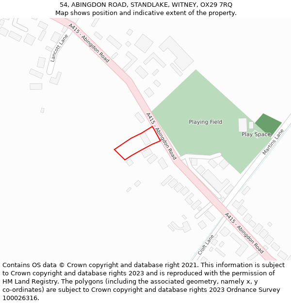 54, ABINGDON ROAD, STANDLAKE, WITNEY, OX29 7RQ: Location map and indicative extent of plot