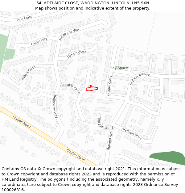 54, ADELAIDE CLOSE, WADDINGTON, LINCOLN, LN5 9XN: Location map and indicative extent of plot