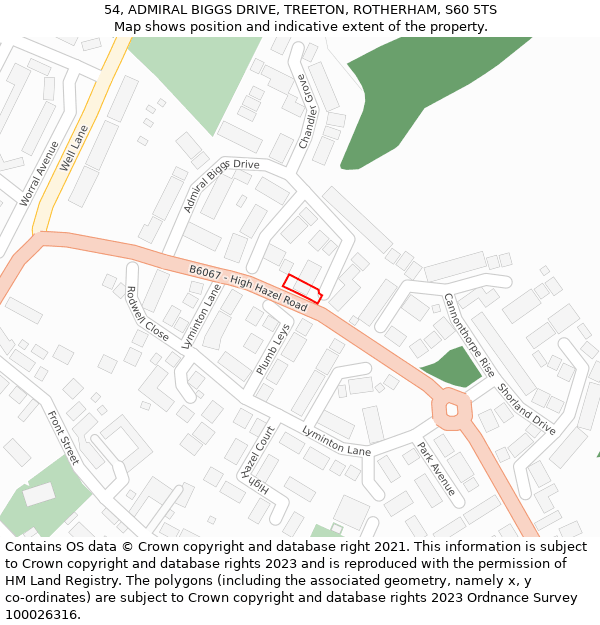 54, ADMIRAL BIGGS DRIVE, TREETON, ROTHERHAM, S60 5TS: Location map and indicative extent of plot