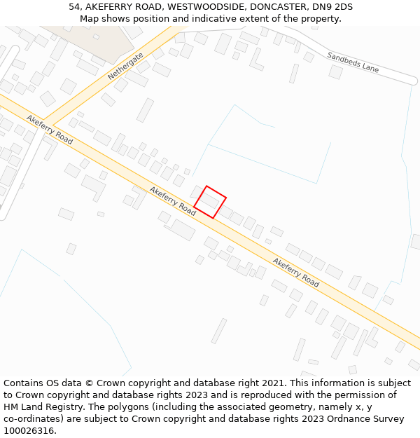 54, AKEFERRY ROAD, WESTWOODSIDE, DONCASTER, DN9 2DS: Location map and indicative extent of plot