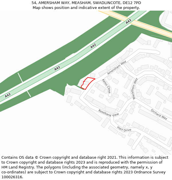 54, AMERSHAM WAY, MEASHAM, SWADLINCOTE, DE12 7PD: Location map and indicative extent of plot