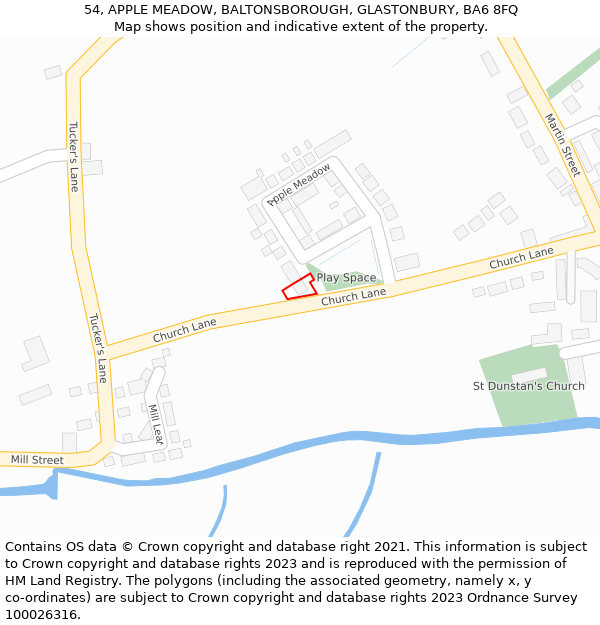 54, APPLE MEADOW, BALTONSBOROUGH, GLASTONBURY, BA6 8FQ: Location map and indicative extent of plot