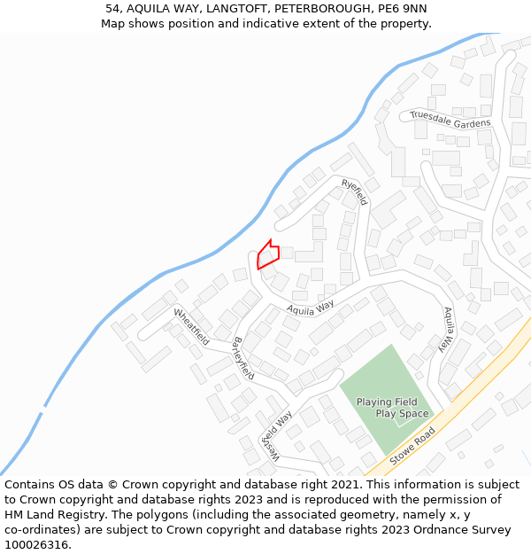 54, AQUILA WAY, LANGTOFT, PETERBOROUGH, PE6 9NN: Location map and indicative extent of plot