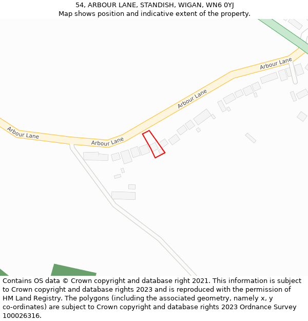 54, ARBOUR LANE, STANDISH, WIGAN, WN6 0YJ: Location map and indicative extent of plot