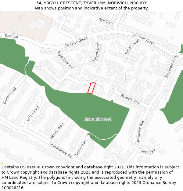 54, ARGYLL CRESCENT, TAVERHAM, NORWICH, NR8 6YY: Location map and indicative extent of plot