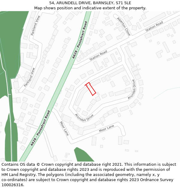54, ARUNDELL DRIVE, BARNSLEY, S71 5LE: Location map and indicative extent of plot