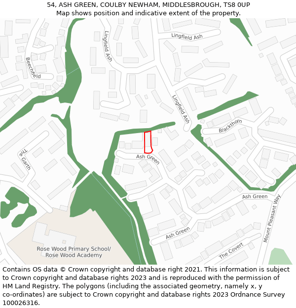 54, ASH GREEN, COULBY NEWHAM, MIDDLESBROUGH, TS8 0UP: Location map and indicative extent of plot