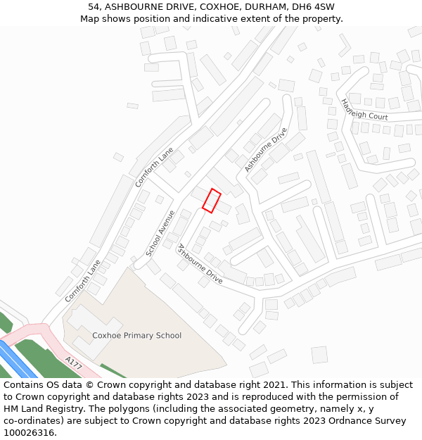 54, ASHBOURNE DRIVE, COXHOE, DURHAM, DH6 4SW: Location map and indicative extent of plot