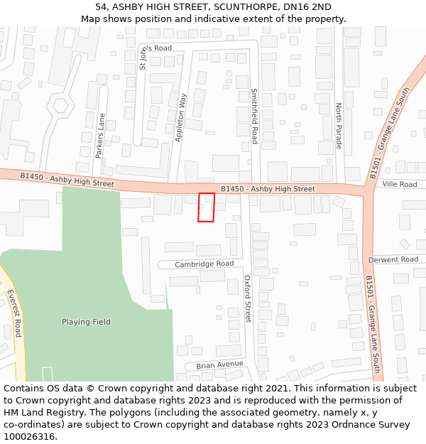 54, ASHBY HIGH STREET, SCUNTHORPE, DN16 2ND: Location map and indicative extent of plot
