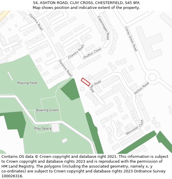 54, ASHTON ROAD, CLAY CROSS, CHESTERFIELD, S45 9FA: Location map and indicative extent of plot