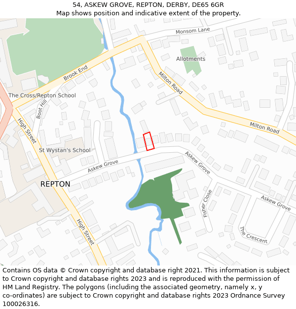54, ASKEW GROVE, REPTON, DERBY, DE65 6GR: Location map and indicative extent of plot