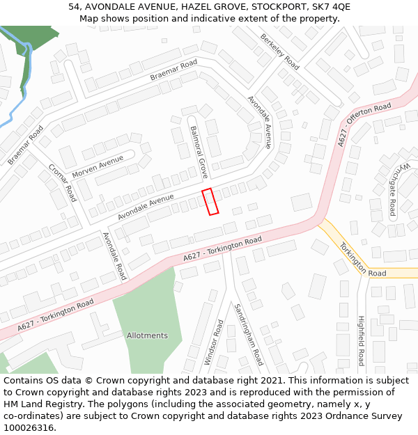 54, AVONDALE AVENUE, HAZEL GROVE, STOCKPORT, SK7 4QE: Location map and indicative extent of plot