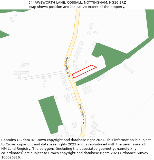 54, AWSWORTH LANE, COSSALL, NOTTINGHAM, NG16 2RZ: Location map and indicative extent of plot