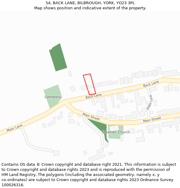 54, BACK LANE, BILBROUGH, YORK, YO23 3PL: Location map and indicative extent of plot