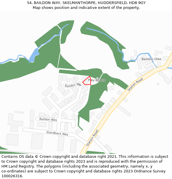 54, BAILDON WAY, SKELMANTHORPE, HUDDERSFIELD, HD8 9GY: Location map and indicative extent of plot