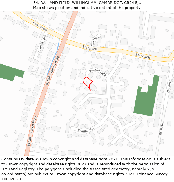 54, BALLAND FIELD, WILLINGHAM, CAMBRIDGE, CB24 5JU: Location map and indicative extent of plot