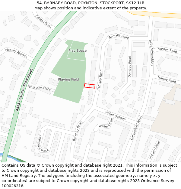 54, BARNABY ROAD, POYNTON, STOCKPORT, SK12 1LR: Location map and indicative extent of plot