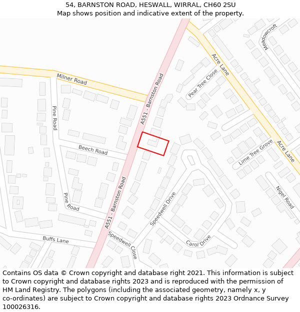 54, BARNSTON ROAD, HESWALL, WIRRAL, CH60 2SU: Location map and indicative extent of plot