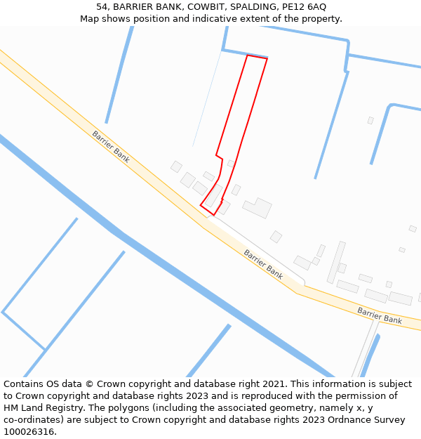 54, BARRIER BANK, COWBIT, SPALDING, PE12 6AQ: Location map and indicative extent of plot